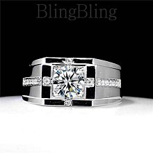 新款男士戒指男霸氣時尚鉆戒仿真鉆戒男S925鍍白金莫桑石指環--鴻運飾品 歷史價格詳細信息