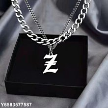 古巴字母項鏈男潮嘻哈小眾ins女生配飾日系潮牌百搭鈦鋼男士吊墜 歷史價格詳細信息