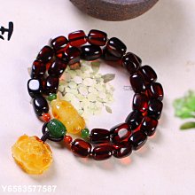 【熱賣精選】天然血珀6MM108粒佛珠手鏈項鏈兩用款點綴天然血珀牡丹花吊墜手串 歷史價格詳細信息