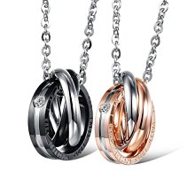 《 QBOX 》FASHION 飾品【C23N863】精緻個性三環鑲鑽情侶鈦鋼墬子項鍊(男/女單款) 價格比較,價格查詢,歷史價格詳細信息