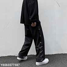 【熱賣精選】腰果花高街別針褲子男潮牌ins開衩拖地長褲韓版潮流寬松闊腿衛褲 歷史價格詳細信息