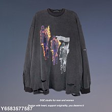 【熱賣精選】別針破洞扎染針織衫圓領毛衣男士暗黑系高街潮牌寬松設計感套頭衫 歷史價格詳細信息