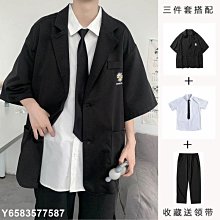 【熱賣精選】2022夏季七分袖西服男上衣韓版潮流五分中袖小西裝男短袖西裝外套 歷史價格詳細信息