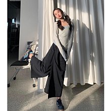 開叉闊腿褲女黑色直筒褲子2024新款垂感窄版微喇叭休閒夏季西裝褲 歷史價格詳細信息