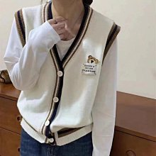 女裝 學院風V領小熊刺繡春季新款馬甲背心女寬松百搭針織開衫上衣 價格比較,價格查詢,歷史價格詳細信息