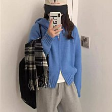 韓系雙拉鏈設計感純色連帽針織開衫女簡約休閒針織 開 衫 潮 歷史價格詳細信息