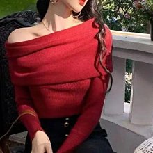女裝 秋季修身顯瘦高級感褶皺露肩上衣法式chic氣質溫柔一字肩針織衫女 價格比較,價格查詢,歷史價格詳細信息
