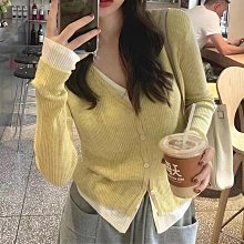 v領假兩件開衫女雙排扣設計2024春秋款可外穿針織衫女 曲珠開衫女 歷史價格詳細信息