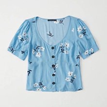 Maple麋鹿小舖 Abercrombie&Fitch ＊ A&F 藍色圖樣V領束腰短版長袖上衣＊ ( 現貨M號 ) 歷史價格詳細信息