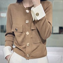 ????Angela????歐貨小香風短款針織開衫女2023秋裝上衣女金屬扣撞色毛衣外套(230819) 價格比較,價格查詢,歷史價格詳細信息