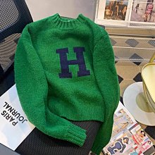 圓領綠色毛衣 男士秋冬季港寬鬆慵懶針織衫 潮牌冬款加厚毛線衣服 加厚鹿毛絨毛衣 歷史價格詳細信息