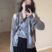 毛衣大格子外套 V領針織外套 學院風 針織外套 秋冬衣著男 複古 方格毛線衣 寬鬆毛線開衫(CF921)【壹號站】 歷史價格詳細信息