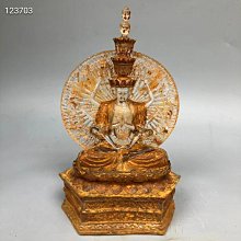 【千手十一面觀音 】 尺寸：高40/寬25/ 紫銅 十一面分五層排列 站立雙層蓮花座 底部護法瑞獸 分體背光鑄千手祥紋 整體鑄造十分精美 莊重 歷史價格詳細信息