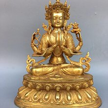 四臂觀音佛像黃銅鎏金鎏銀居家供奉7寸1尺佛前擺件觀世音菩薩佛像 歷史價格詳細信息