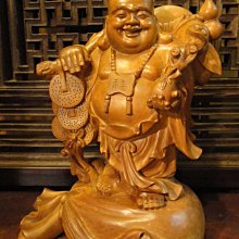 彌勒佛 招財  早期 （三七步 斜頭 老包漿）純手工  櫸木 高45公分 沉重 歷史價格詳細信息