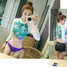 Bikini泳衣╭☆°安可小舖＊藍白長袖外套時尚運動休閑泳衣三件式游泳衣比基尼泳裝，售價980元 歷史價格詳細信息