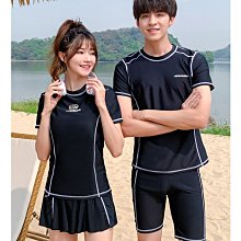 現貨***韓版黑色運動風男女二件式泳衣套裝短袖泳裝游泳泡湯007 歷史價格詳細信息