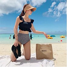 【免運】性感黑色韓國ins針織鏤空小胸綁帶分體比基尼泳衣女度假 歷史價格詳細信息