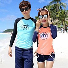 Qmi 韓國情侶黑藍配色長袖男女防曬泳衣套裝 衝浪潛水服 UPF50++ 歷史價格詳細信息