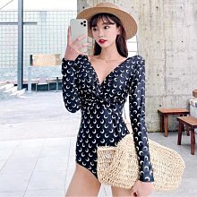 黑色長袖防曬平角兩件式遊泳衣女保守小胸遮肚顯瘦性感比基尼小胸聚 歷史價格詳細信息