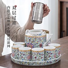 紫砂壺 景德鎮扒花茶具整套功夫茶具套裝日式提梁壺一壺六杯家用帶禮盒裝 歷史價格詳細信息