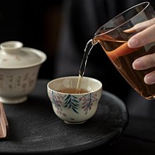 陶川 純手繪紫色花口品茗杯輕奢復古主人杯陶瓷功夫茶具單杯茶杯 歷史價格詳細信息