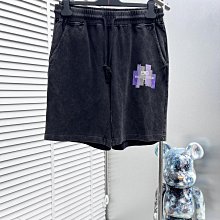 「嘎小姐的店」BBB - 2024/5月新款* 褲腳龜裂火焰字母logo設計鬆緊腰圍做舊棉短褲 - 有尺寸表 歷史價格詳細信息