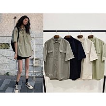 【PAGANS STORE】韓國 復古 工裝 寬鬆 挺版 雙口袋 工作 軍裝 短袖 襯衫 (3 color)-滿599免運 歷史價格詳細信息