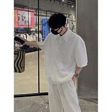 華夫格T恤男 翻領POLO衫 高級感夏裝潮牌帥氣短袖T恤素色百搭短袖 商務正裝M2-22號穿搭 歷史價格詳細信息