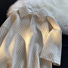 華夫格浮雕質感短袖polo衫男夏季高級感男裝設計感小眾翻領t恤-22號穿搭 歷史價格詳細信息