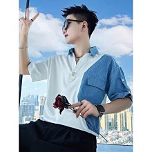 夏季潮牌撞色假兩件圓領男上衣  新款ins拼接寬鬆男短T 印花t 五分袖 短袖男 男t 男生T恤（BYD45）-MINTS名仕男裝 歷史價格詳細信息