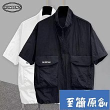 夏季大口袋短袖t恤 男生簡約百搭痞帥ins原宿港風圓領五分袖 短袖男 男t 男生T恤 歷史價格詳細信息