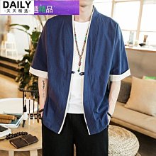中國風外套男七分袖唐裝漢服夏薄款寬鬆日系小外套道袍和服亞麻上衣男士襯衫新款日式-時尚男裝 歷史價格詳細信息