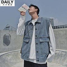 牛仔馬甲男 寬松大碼 無袖坎肩工裝 大口袋背心外套 美式復古 歷史價格詳細信息