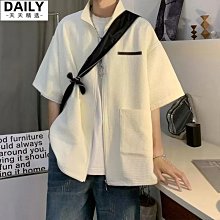 重磅華夫格polo衫t恤男潮牌拼接半拉鍊短袖大學T襯衫領七分袖上衣-22號穿搭 歷史價格詳細信息