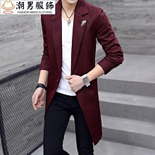中長款西裝男春秋帥氣長款西裝外套韓版緊身休閒男士風衣2021新款 男西裝（滿599元免運） 歷史價格詳細信息