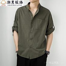 夏季薄款純色亞麻短袖襯衫外套男裝休閑棉麻襯衣麻布衣服外穿上衣-靚仔男裝 歷史價格詳細信息