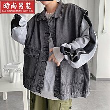 牛仔馬甲男 寬松大碼 無袖坎肩工裝 大口袋背心外套 美式復古 歷史價格詳細信息
