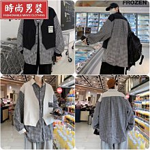 設計感春秋季男士襯衫男裝長袖韓版日系韓版拼接襯衣帥氣休閑上衣 歷史價格詳細信息