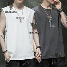 韓情脈脈〓男士背心夏季潮牌純色寬鬆運動休閒百搭港風無袖坎肩T恤男  t恤背心加絨長袖襯衫夾克衛衣防寒外套 歷史價格詳細信息