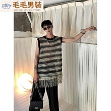 條紋針織無袖背心男女 2024新款獨特別緻短版上衣男 外穿復古鏤空潮牌上衣 歷史價格詳細信息