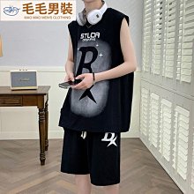 運動套裝男夏季冰絲速干無袖t恤寬松大碼背心短褲跑步健身服套-毛毛男裝 歷史價格詳細信息