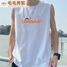 男裝短袖 無袖體恤 男背心 無袖t恤男 ins外穿個性潮流V領夏季薄款冰絲白色刺繡無袖背心 歷史價格詳細信息