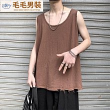 夏季破洞無袖背心 M-2XL 無袖t恤背心男 寬松破洞坎肩背心 外穿純色背心T恤 男生潮流運動背心上衣潮 夏季薄款-毛毛男裝 歷史價格詳細信息
