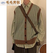 韓版針織衫背心男 針織馬甲毛衣外穿 無袖針織馬甲V領學生毛背心男青少年純棉日系毛衣套頭坎肩學院-毛毛男裝 歷史價格詳細信息