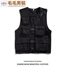 多袋工裝馬甲男 3色M-3XL 純棉馬甲背心 潮夏季拼接戰術背心 嘻哈高街機能風無袖外套-毛毛男裝 歷史價格詳細信息