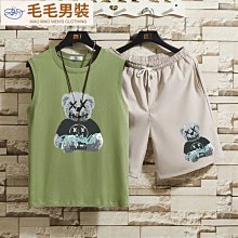 上衣套裝小熊背心套裝男夏季無袖T恤百搭潮流學生大尺碼短褲兩件套    全台最大的網路購物市集-毛毛男裝 歷史價格詳細信息
