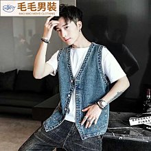 男裝 男馬甲 馬夾 無袖 男無袖 休閒背心 新款港風春夏秋季無袖外套韓版緊身男女牛仔馬甲青年白色背心男潮 歷史價格詳細信息