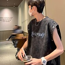 設計感背心男款夏季美式復古字母鋼印設計感小眾高街無袖t恤-毛毛男裝 歷史價格詳細信息