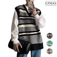 毛衣馬甲 韓版V領針織背心男生春秋季青少年無袖毛衣潮流寬鬆學院馬甲chic情侶毛衣背心條紋拼接毛衣馬甲男生衣著 歷史價格詳細信息